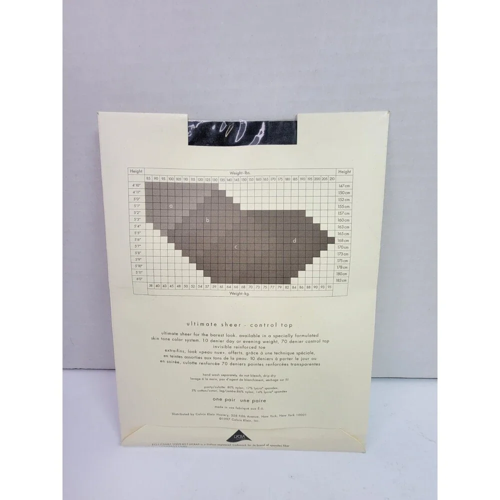 Vintage Calvin Klein Ultimate Sheer Control Top Pantyhose Size A Black Style 981